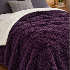 Double Long-Pile Plush Soft Sofa Cover Home TV Blanket Purple