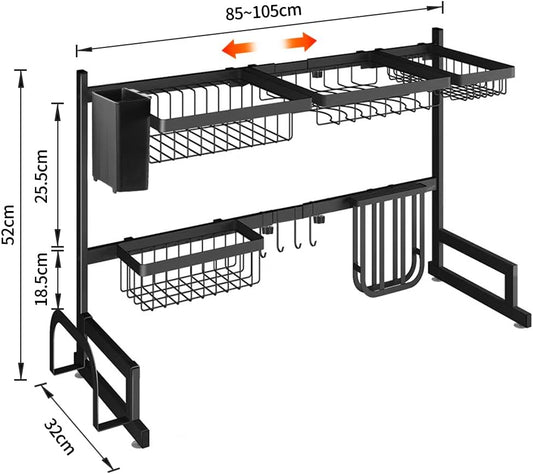85 Cm Lavabo Tezgah Üstü Paslanmaz Çelik Bulaşık Kurutma Rafı Siyah