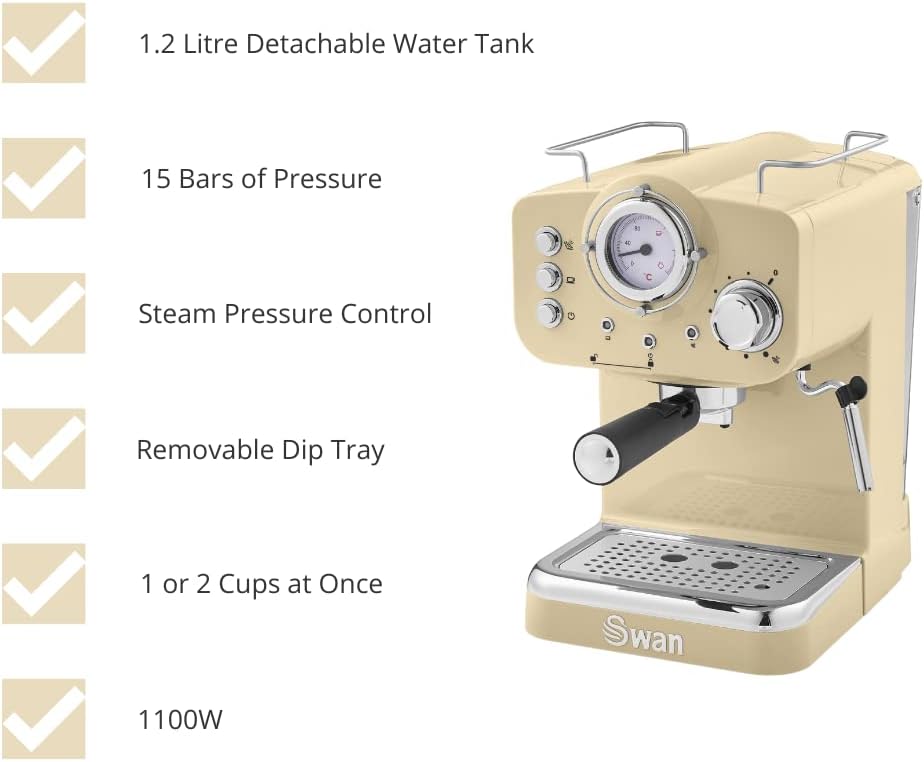 Swan Retro Pompalı Espresso Kahve Makinası Krem