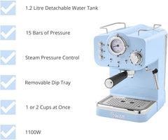 Swan Retro Pompalı Espresso Kahve Makinası Mavi