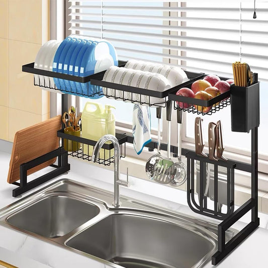 85 Cm Lavabo Tezgah Üstü Paslanmaz Çelik Bulaşık Kurutma Rafı Siyah