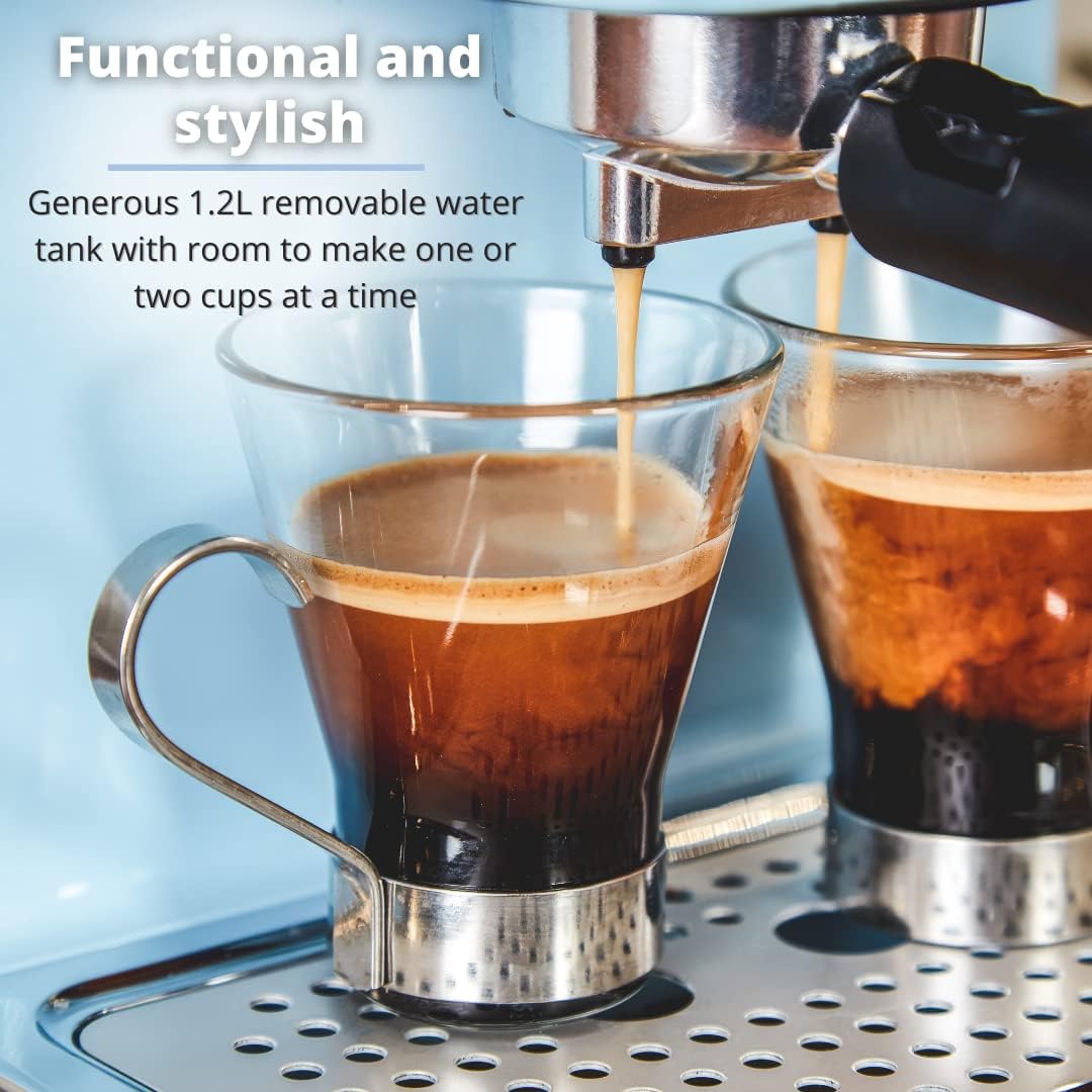 Swan Retro Pompalı Espresso Kahve Makinası Mavi