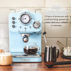 Swan Retro Pompalı Espresso Kahve Makinası Mavi