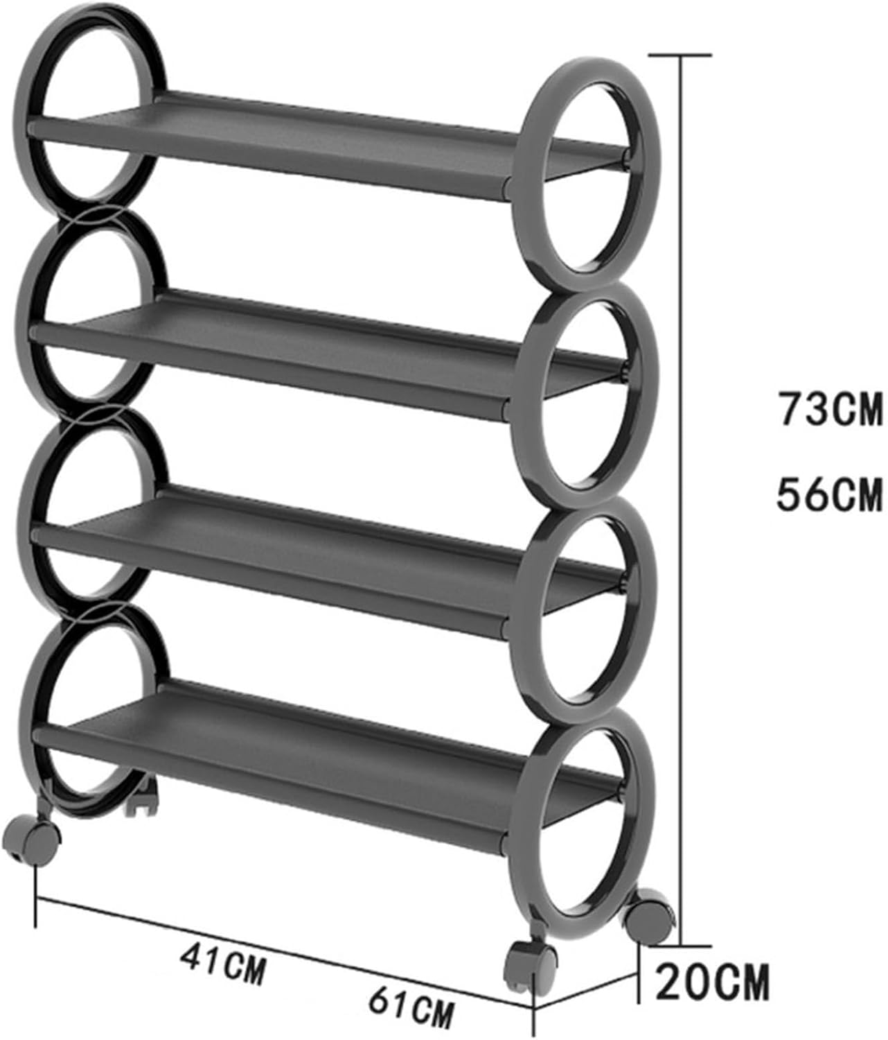 Tekerlekli 4 Katlı Ayakkabı Düzenleyici Siyah Raf