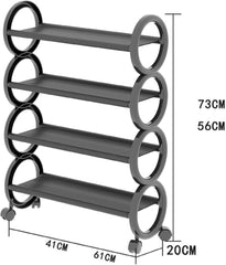 Tekerlekli 4 Katlı Ayakkabı Düzenleyici Siyah Raf