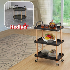 İki Katlı Tekerlekli Organizer Sehpa HEDİYELİ 3 Katlı Tekerlekli 36x56x80 Cm Organizer Siyah