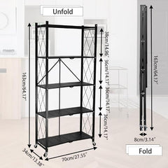 Tekerlekli Katlanabilir 5 Katlı Siyah Metal Raf 155x70x30 Cm