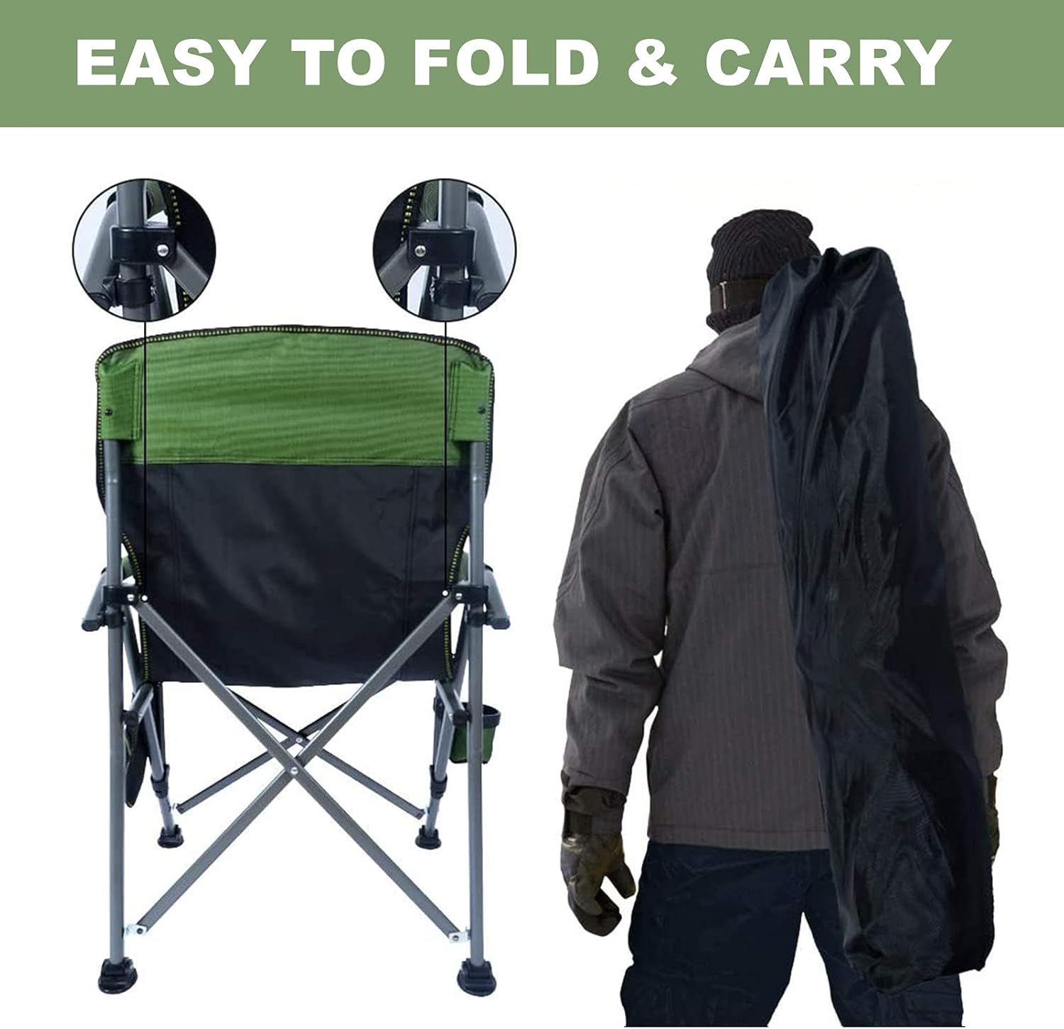Katlanır Taşıma Çantalı 600D Kumaş Kamp Sandalyesi Yeşil Siyah