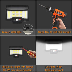 Güneş Enerjili 3 Aydınlatma Modlu COB LED Hareket Sensörlü Dış Mekan Lambası