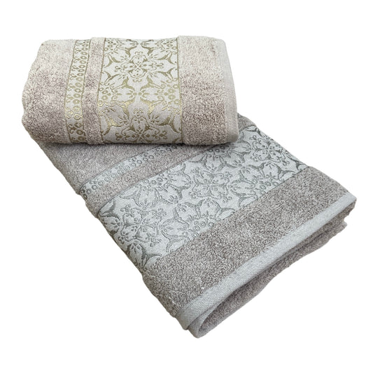 70x140 ve 50x90 cm Çiçek Desenli 4lü Havlu Seti Kahve Pembe