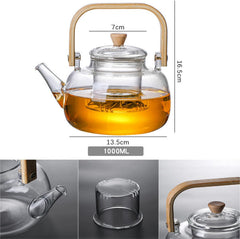 Isıya Dayanıklı Borosilikat 1000 ml Demlikli Cam Çaydanlık
