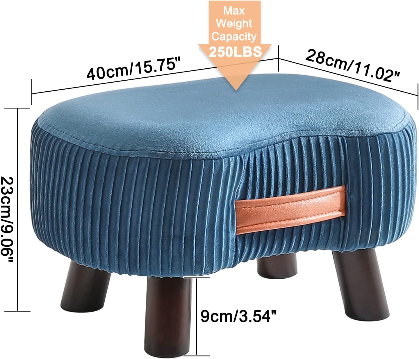 Saplı Ahşap Ayaklı 40x22 Cm Kavisli Taşınabilir Puf Lacivert