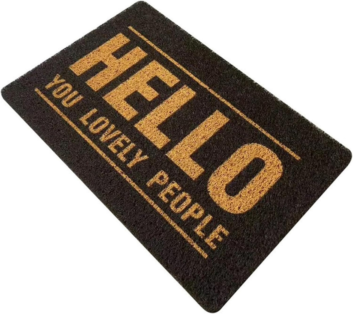 Hello You Lovely People Yazılı 45x80 Cm Kapı Paspası Siyah