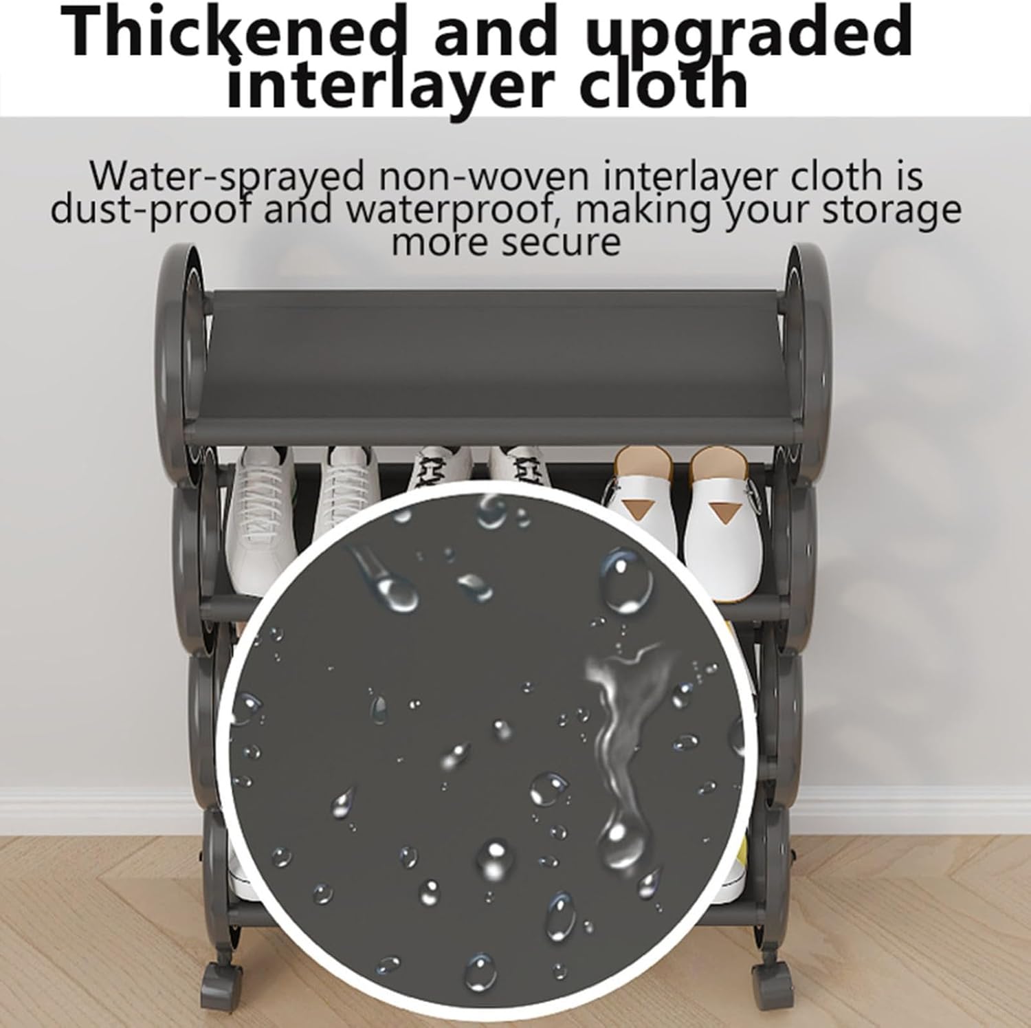 Tekerlekli 4 Katlı Ayakkabı Düzenleyici Siyah Raf