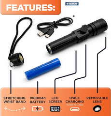 USB-C Şarjlı LED Alüminyum El Feneri