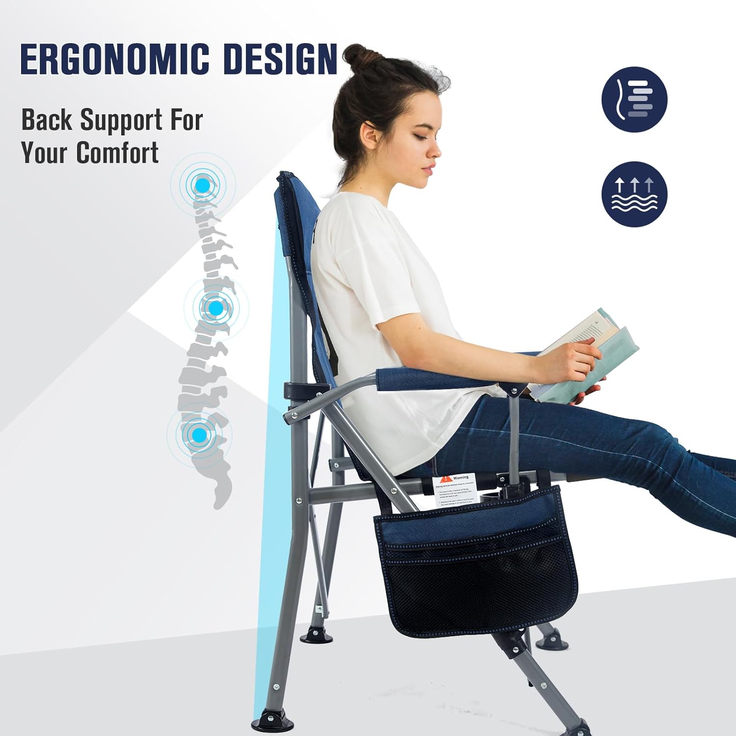 Katlanır Taşıma Çantalı 600D Kumaş Kamp Sandalyesi Mavi Siyah