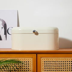 Metal Oval 33x19 Cm Şık Ekmeklik Kutusu Krem