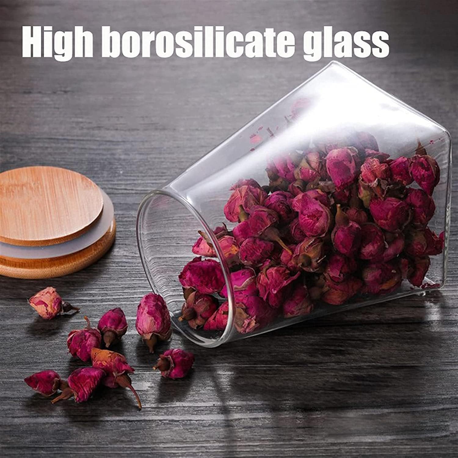 2 li Borosilkat Cam Bambu Vakum Kapak Saklama Kavanozu 550 ve 750 ML