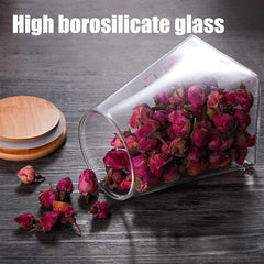 2 li Borosilkat Cam Bambu Vakum Kapak Saklama Kavanozu 550 ve 750 ML