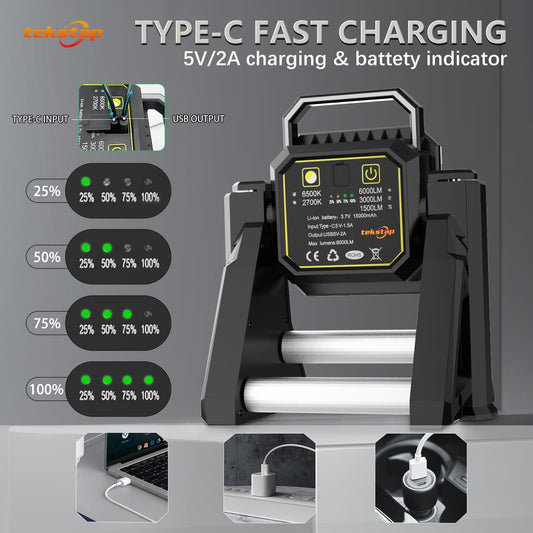 Taşınabilir Projektör USB Şarjlı Tripotlu LED Çalışma Lambası