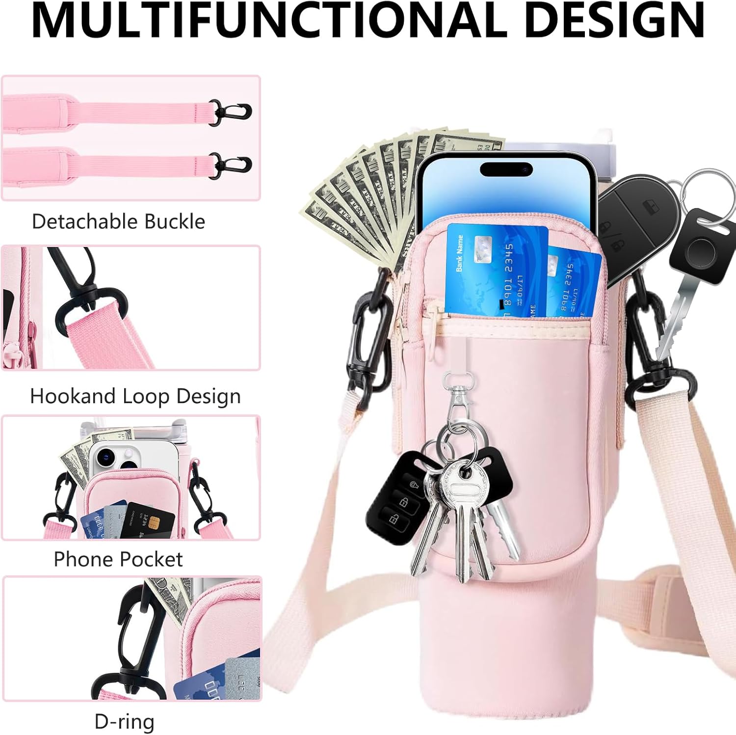 Omuz Askılı Telefon Tutuculu Stanley Termos Çantası Pembe