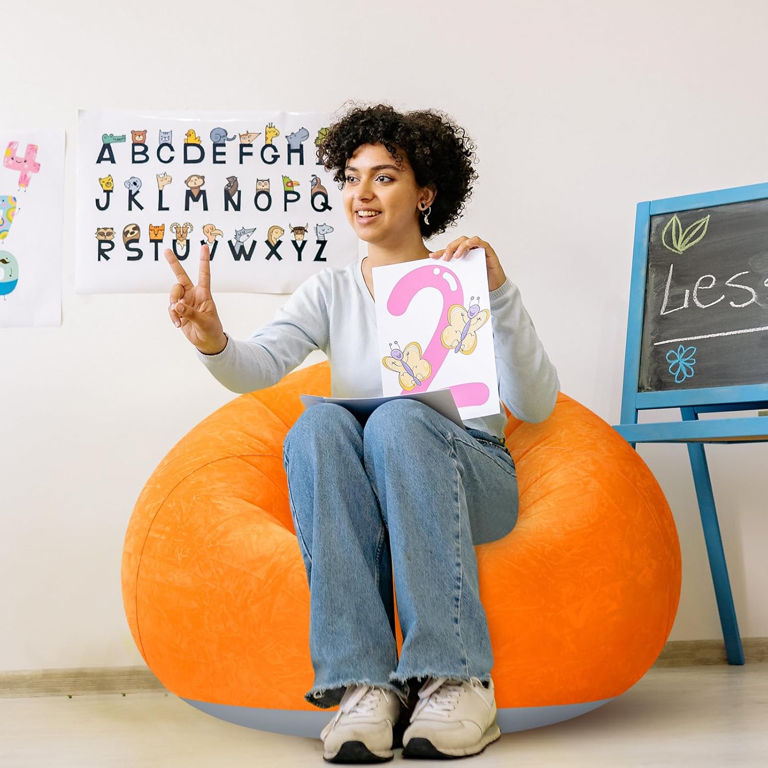 Dahili Pompalı Yuvarlak Şişme Koltuk Turuncu