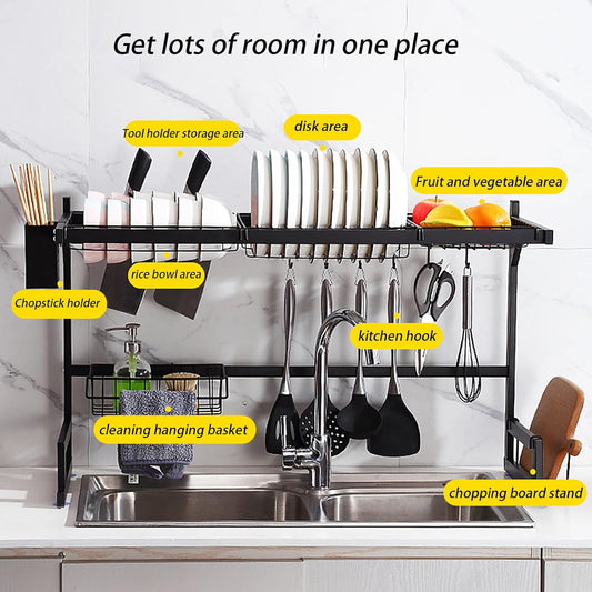 65 Cm Lavabo Tezgah Üstü Paslanmaz Çelik Bulaşık Kurutma Rafı Siyah