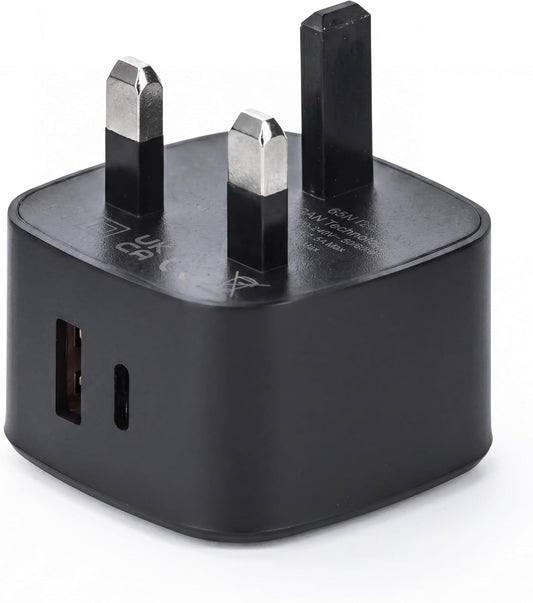 3A 20W USB-A & USB-C Girişli Siyah Hızlı Şarj Adaptörü Priz