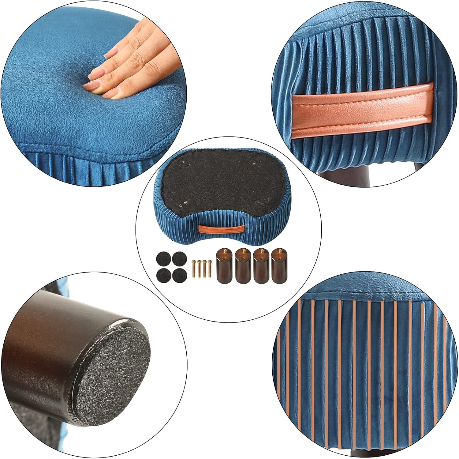 Saplı Ahşap Ayaklı 40x22 Cm Kavisli Taşınabilir Puf Lacivert