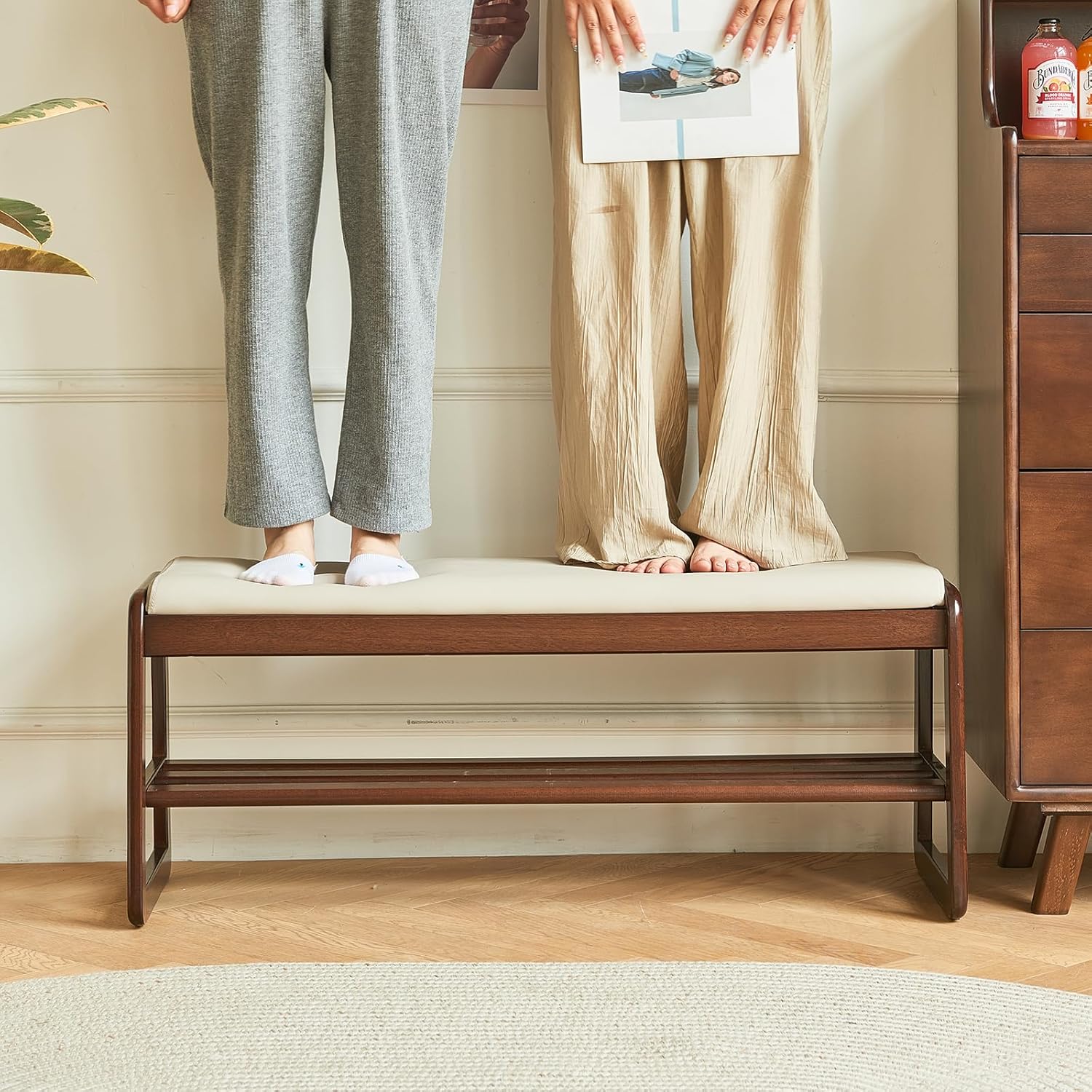 Depolama Alanına Sahip Ahşap Bank Puf 80x34x42 Cm