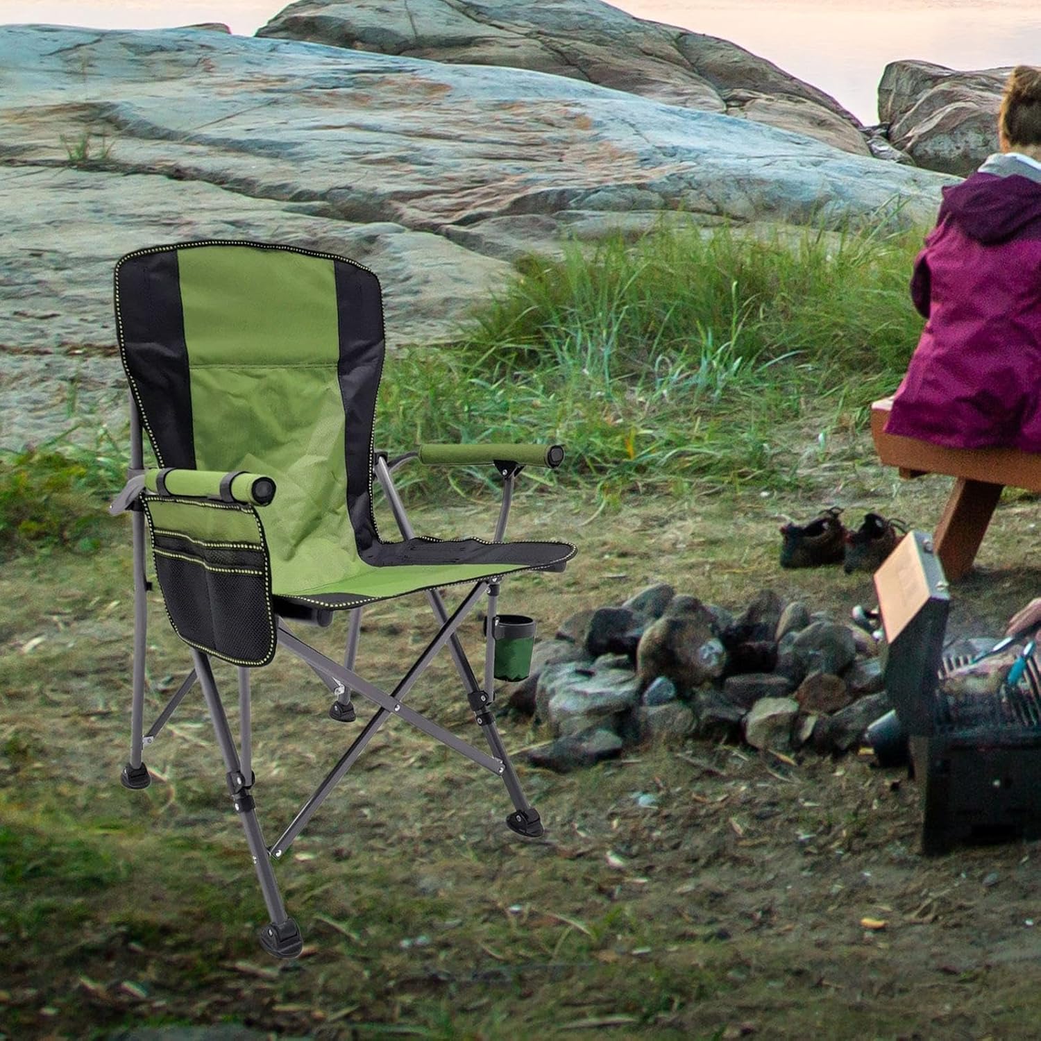Katlanır Taşıma Çantalı 600D Kumaş Kamp Sandalyesi Yeşil Siyah
