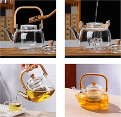 Isıya Dayanıklı Borosilikat 1000 ml Demlikli Cam Çaydanlık