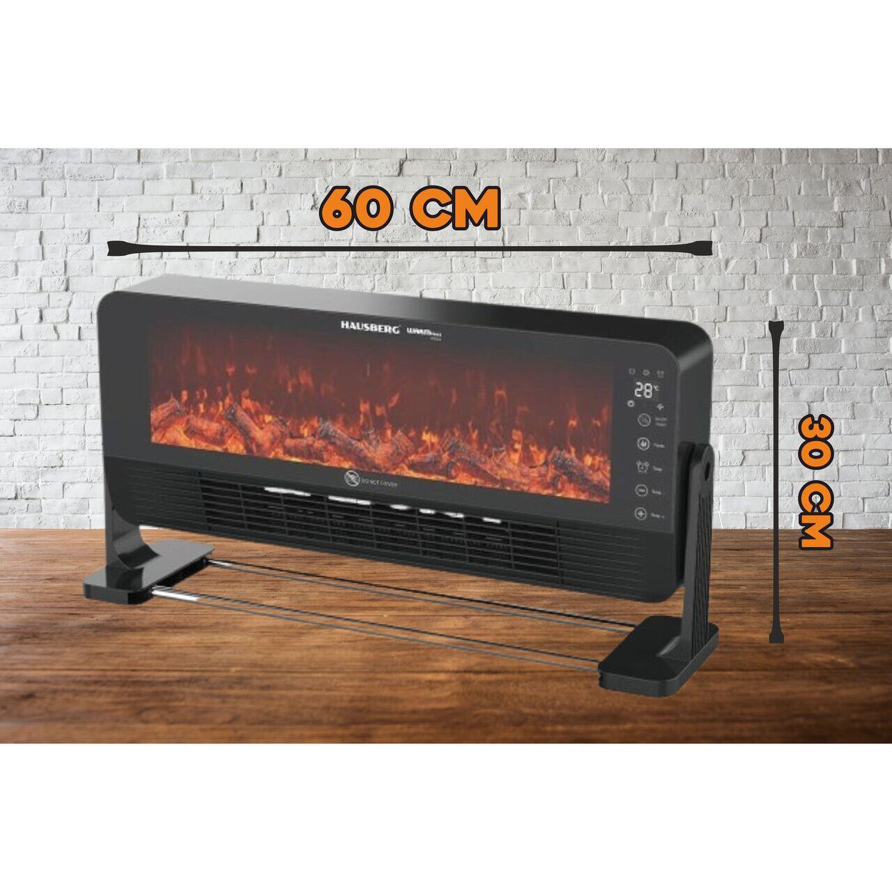 Hausberg Alev Etkili Elektrikli Fanlı Şömine Isıtıcı Siyah