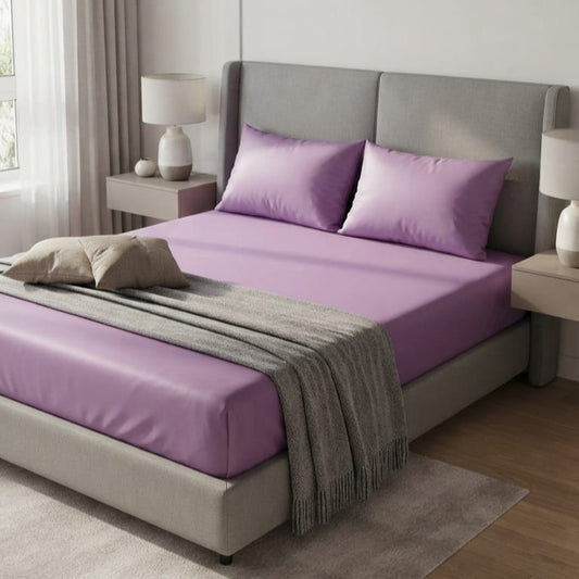 Mikro Saten Lastikli 165*200 cm Çarşaf ve 2 Adet Yastık Menekşe