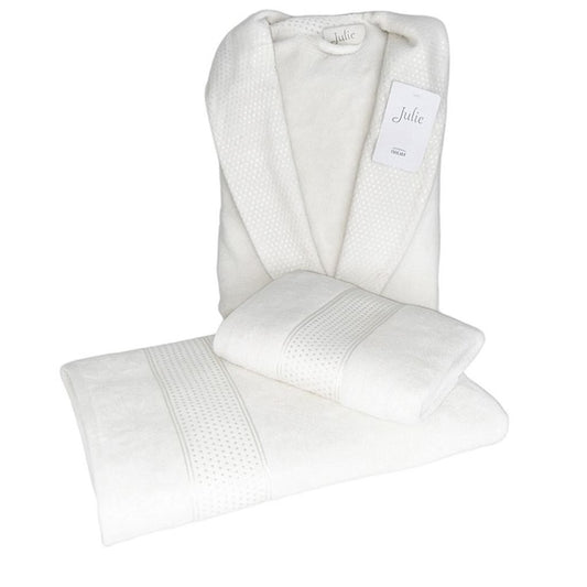 Julie Darla 3 Parça Tekli Bornoz Seti Beyaz