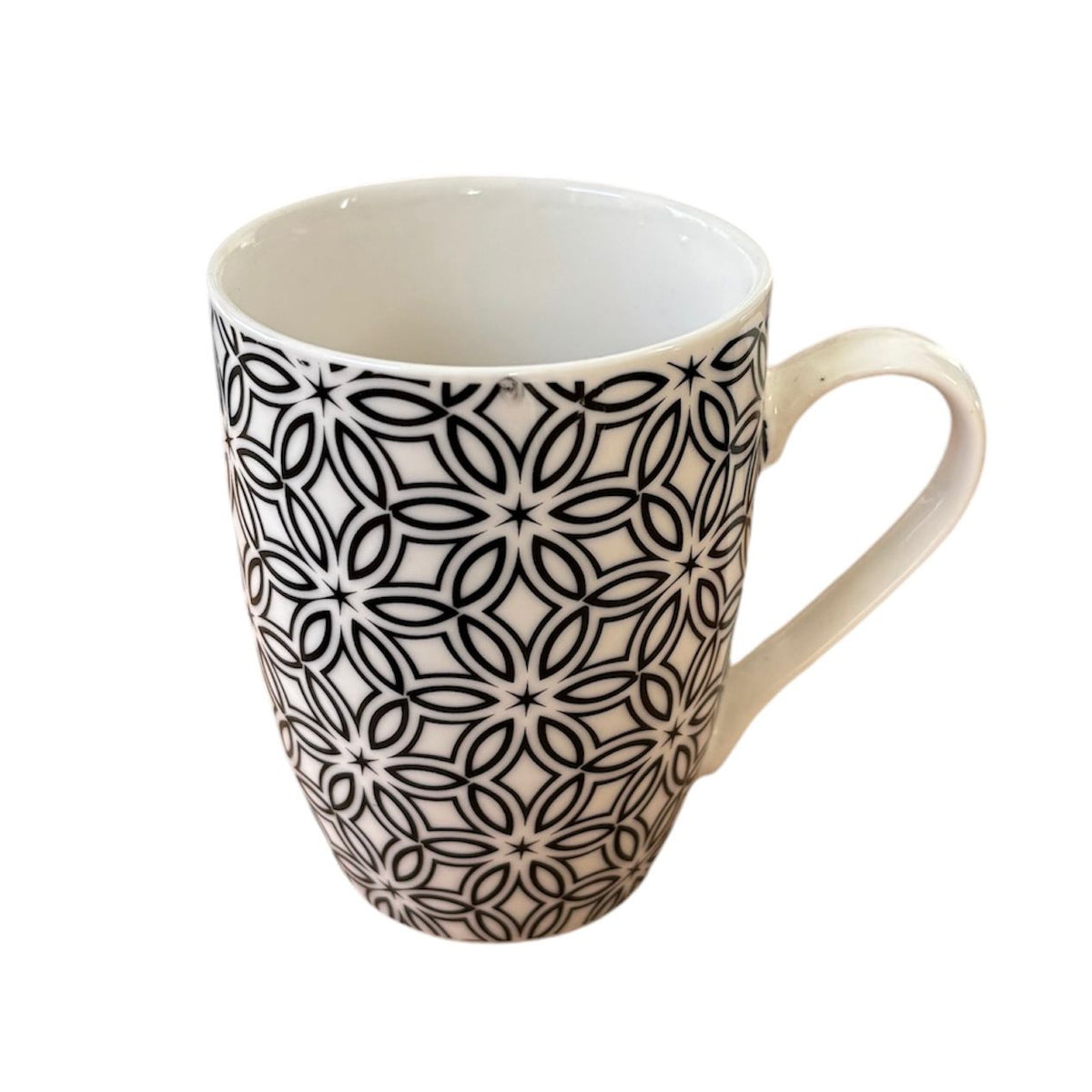 Yonca Motif Desenli Mug Kupa Bardak Siyah Beyaz