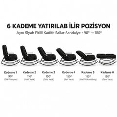 Minderli Metal İskeletli 5 Oturma Pozisyonlu Sallanan Koltuk Siyah