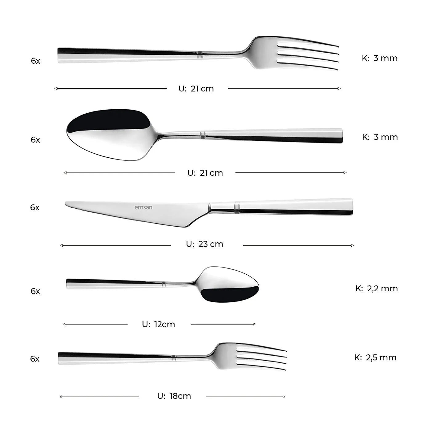 Emsan Penta 30 Parça 6 Kişilik Çatal Kaşık Bıçak Takımı