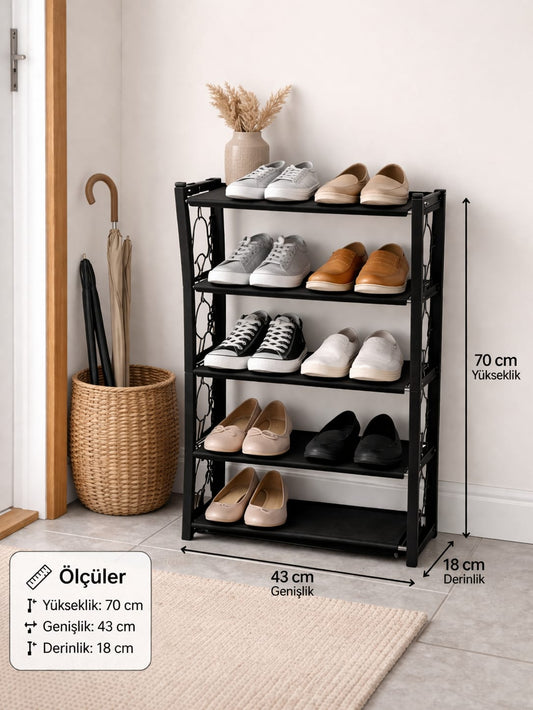 5 Katlı Kumaş Ayakkabı Rafı Siyah
