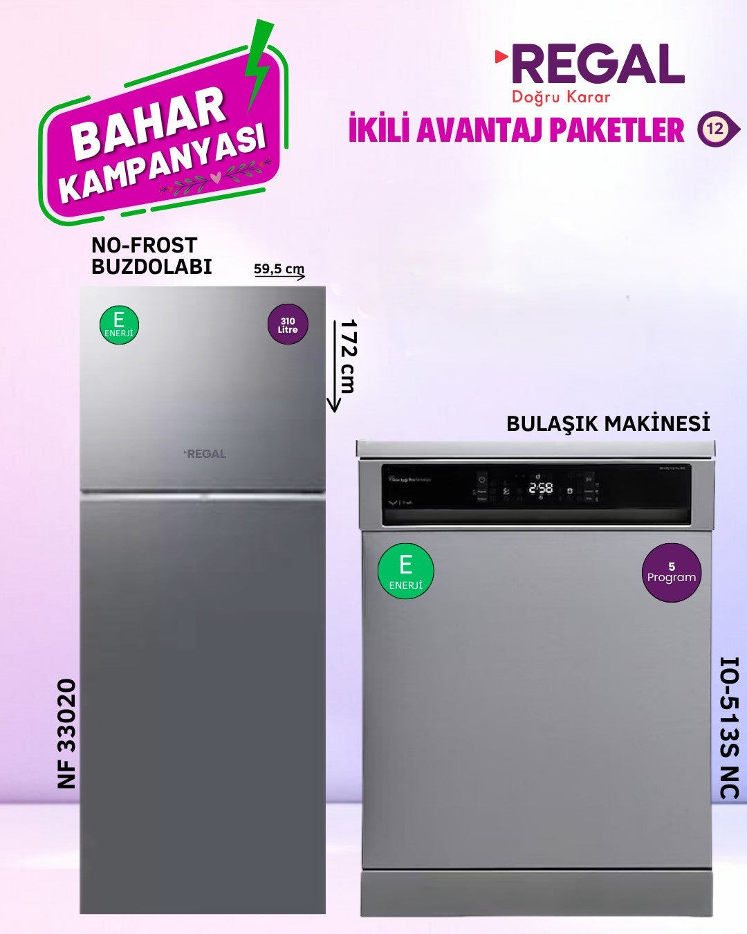Regal Buzdolabı ve Bulaşık Makinesi İkili Avantaj Paketi 12 Inox