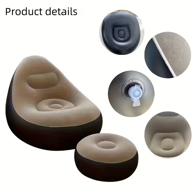 Dahili Pompalı Tabureli Yuvarlak Şişme Koltuk Bej