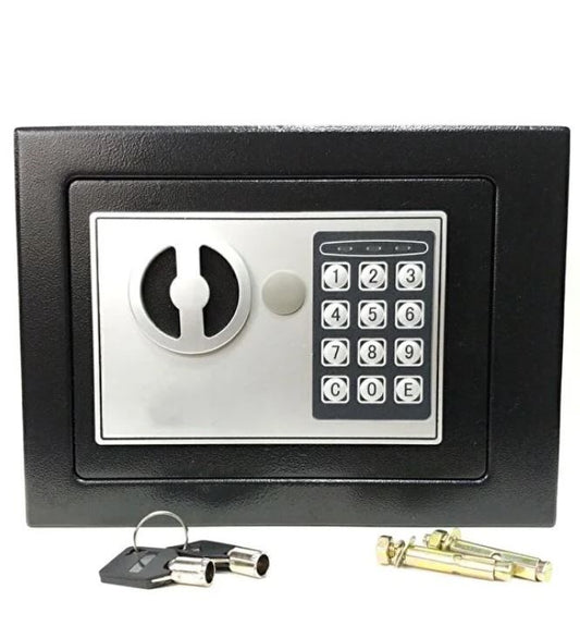Anahtarlı Dijital Şifreli Safe Mini Kasa Siyah 17x23 Cm Siyah