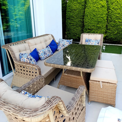 Rosa Rattan 3 lü Oturma Grubu 8 Parça Kapuçino