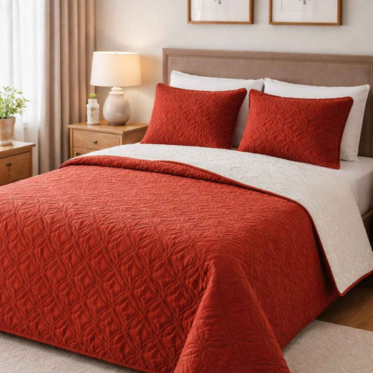 Orkide 200x240 Yastıklı Lux Yatak Örtüsü Kiremit-Krem