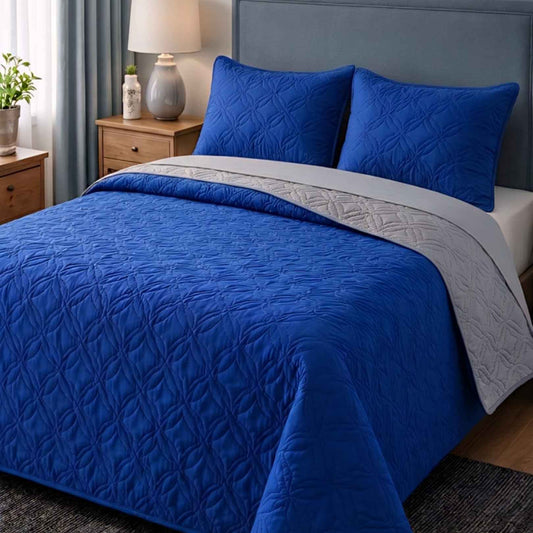 Orkide 200x240 Yastıklı Lux Yatak Örtüsü Koyu Mavi-Gri