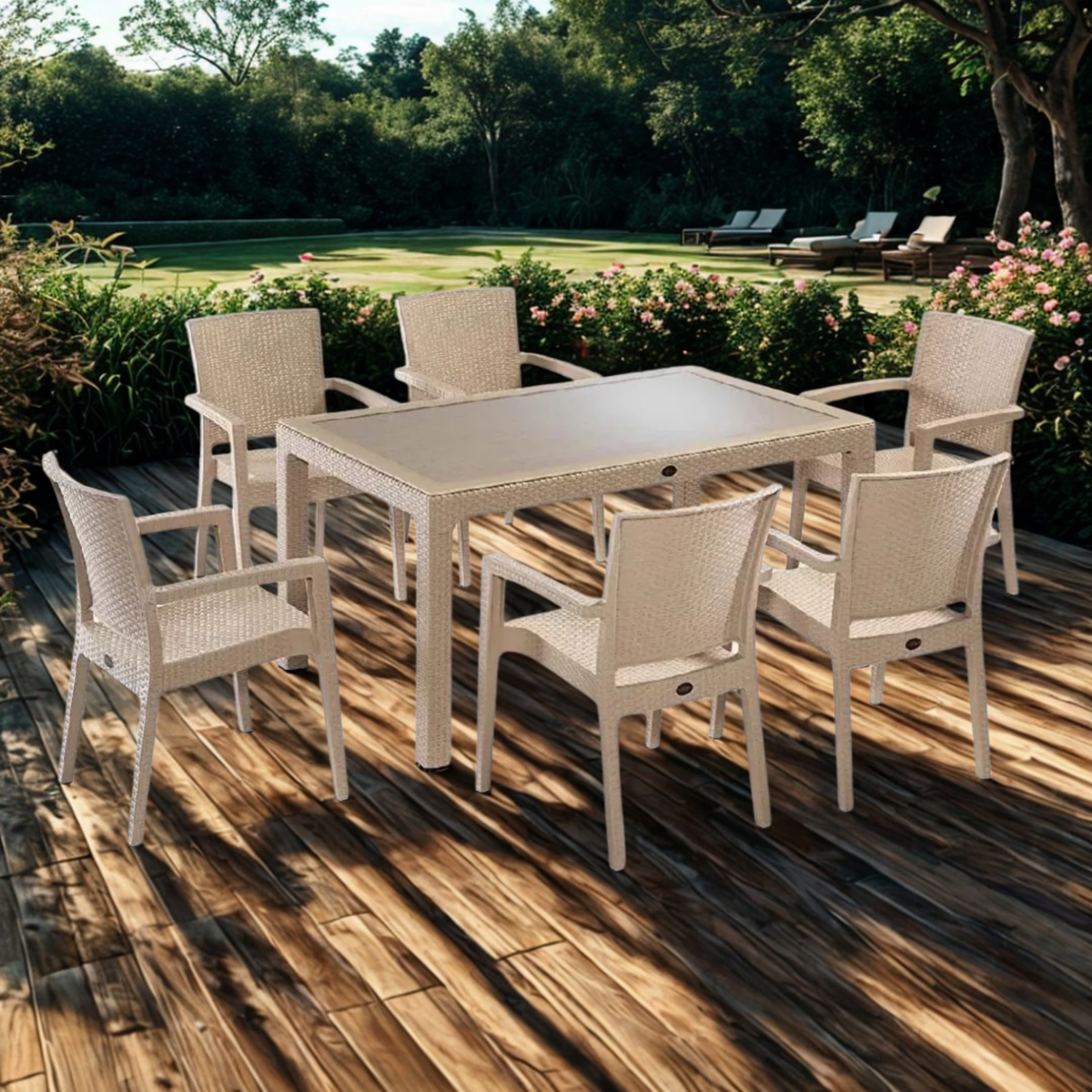 Heniver Vektör 6 Kişilik Camlı 90x150 cm Oturma Grubu Seti Cappucino
