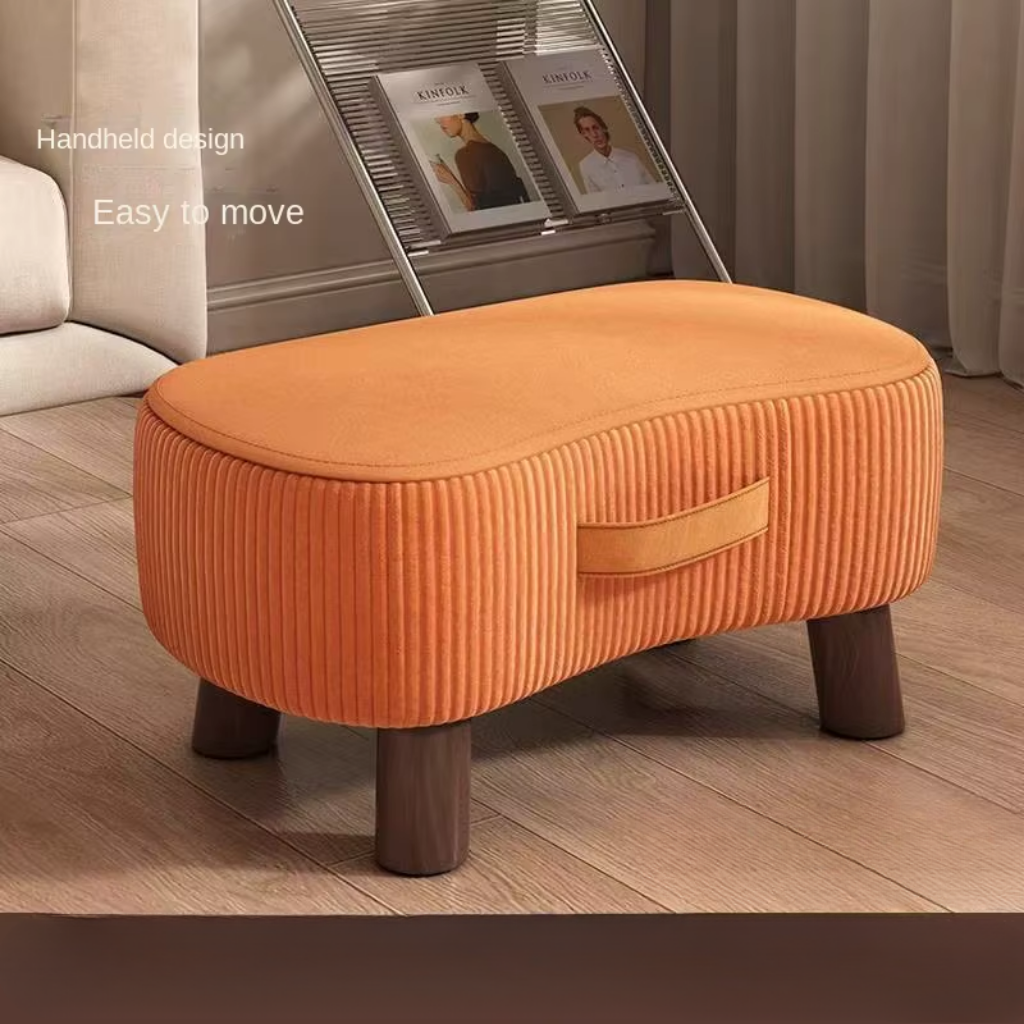 Saplı Ahşap Ayaklı 40x22 Cm Kavisli Taşınabilir Puf Turuncu