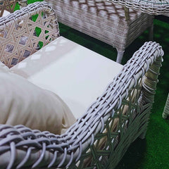 Rattan Balkon Bahçe Teras Oturma Grubu Camlı Masa 3+1+1 ve 2 Bej