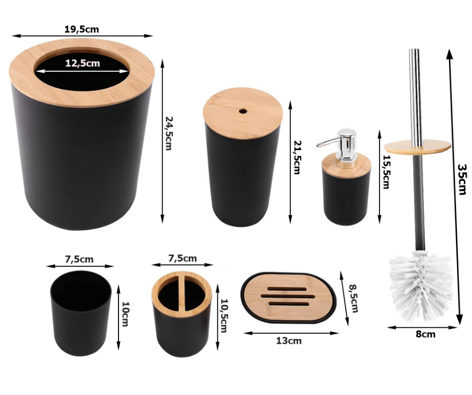 6'sı 1 Arada Banyo Aksesuar Seti Siyah Alana 45x70 Cm Mikrofiber Banyo Paspası Hediye