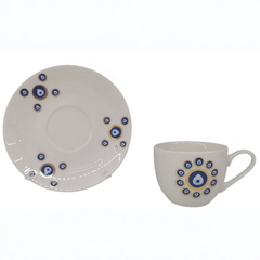 Kümelenmiş Nazar Boncuğu Desenli 6 Kişilik Kahve Fincan Takımı